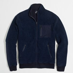J. CREW NAVY FLEECE SHERPA FRONT ZIP JACKET.